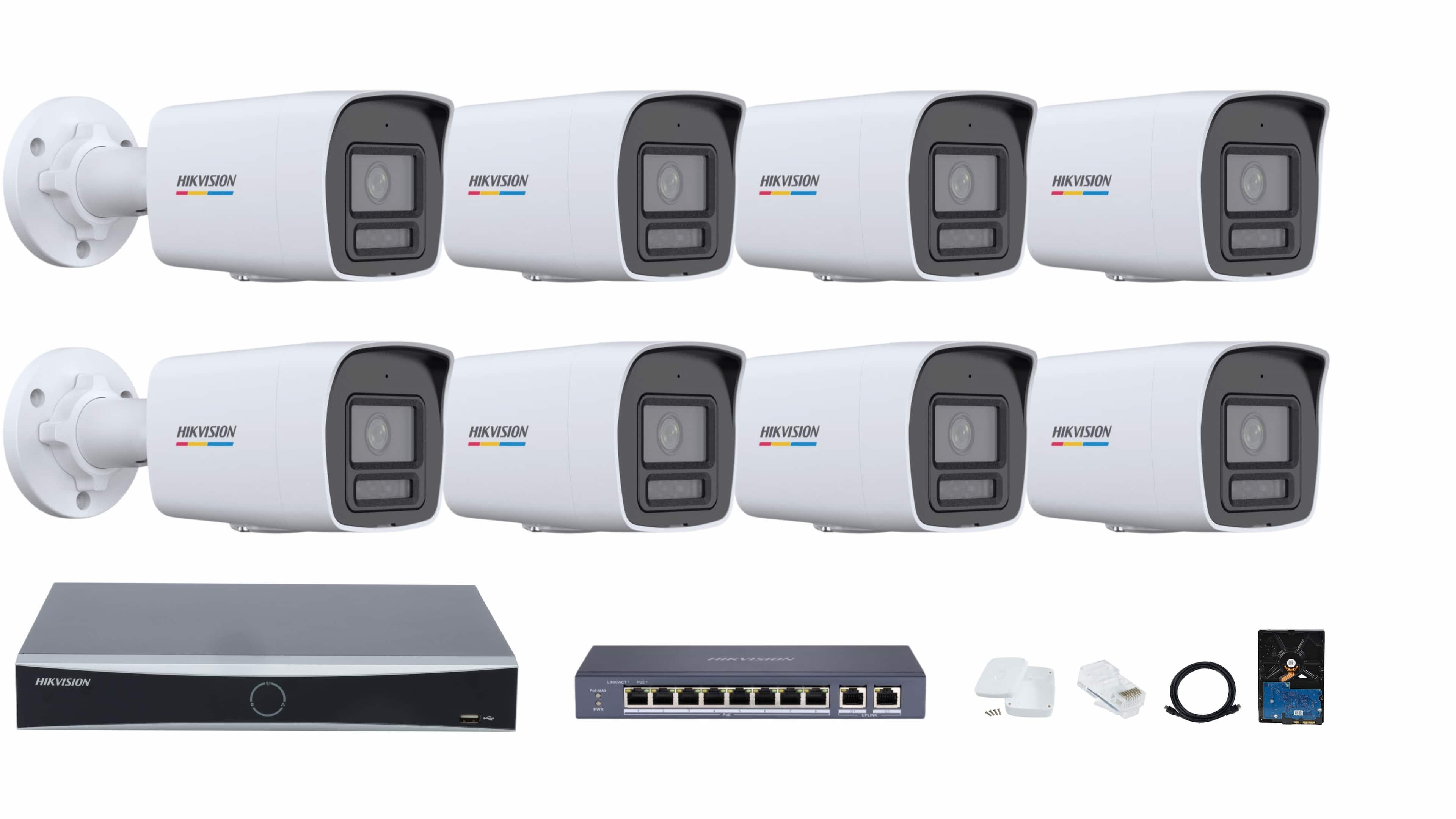 Hikvision 8-channel ColorVu with Smart Hybrid Light IP Camera Full System – Color Video, Smart Night Vision, Motion Detection & Audio