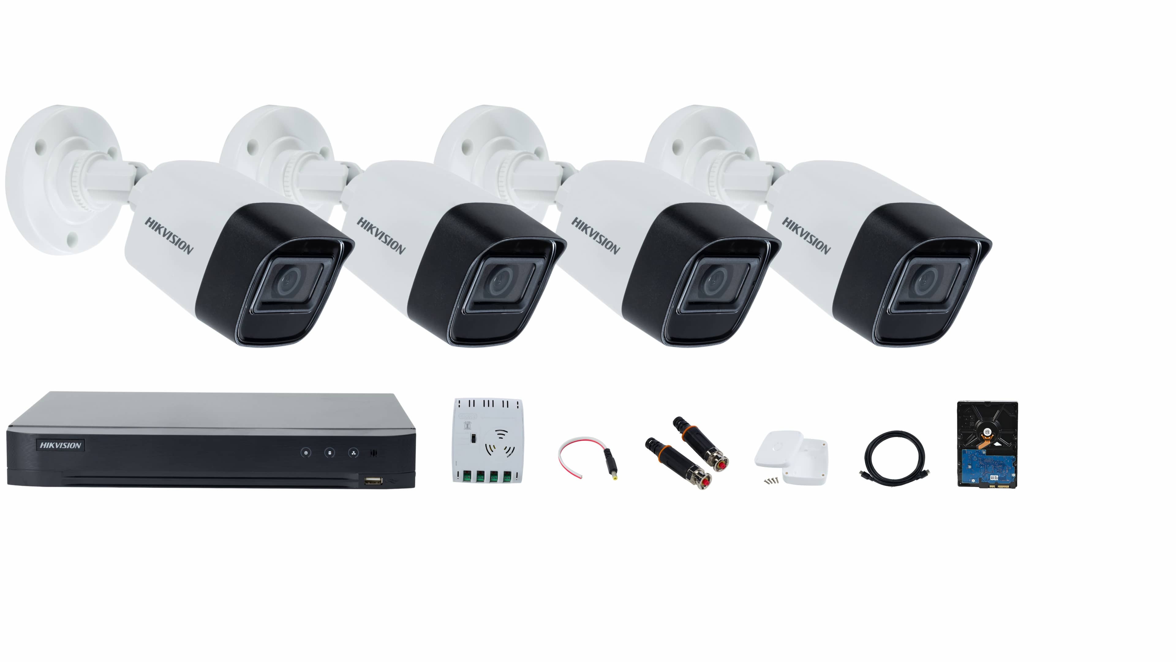 Hikvision 4-channel Camera Full System – Day-time Color Video, Infrared Night Vision, and Audio