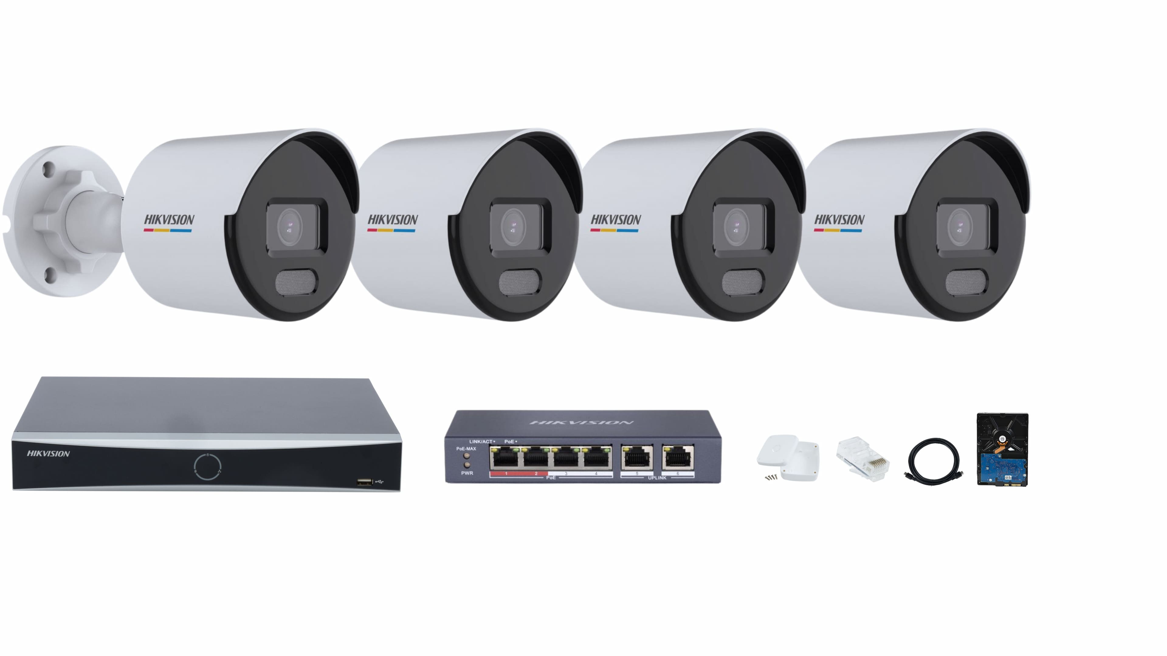 Hikvision 4-channel ColorVu IP Camera Full System – Color Video, Color Night Vision, and Motion Detection