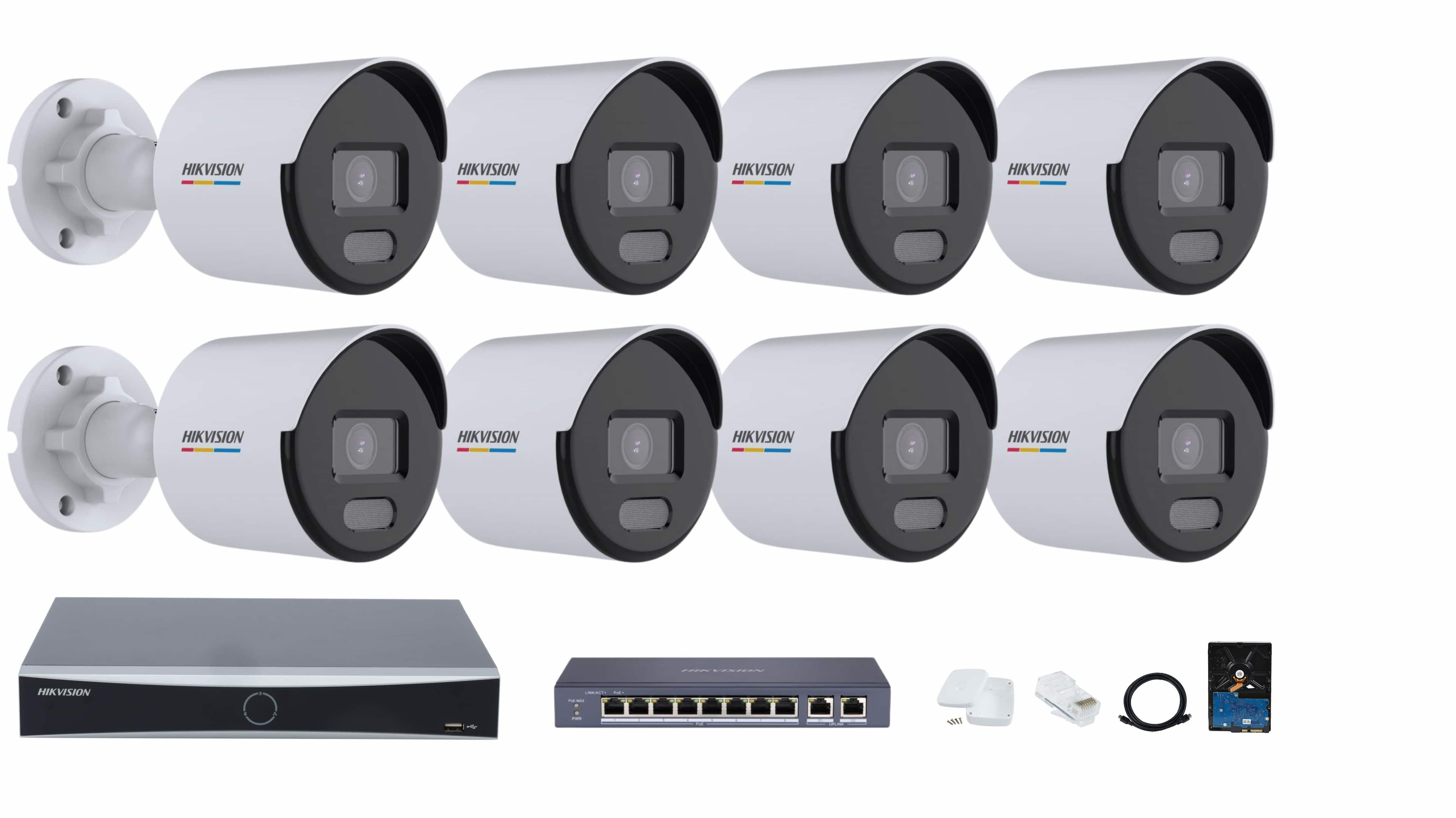 Hikvision 8-channel ColorVu IP Camera Full System – Color Video, Color Night Vision, and Motion Detection