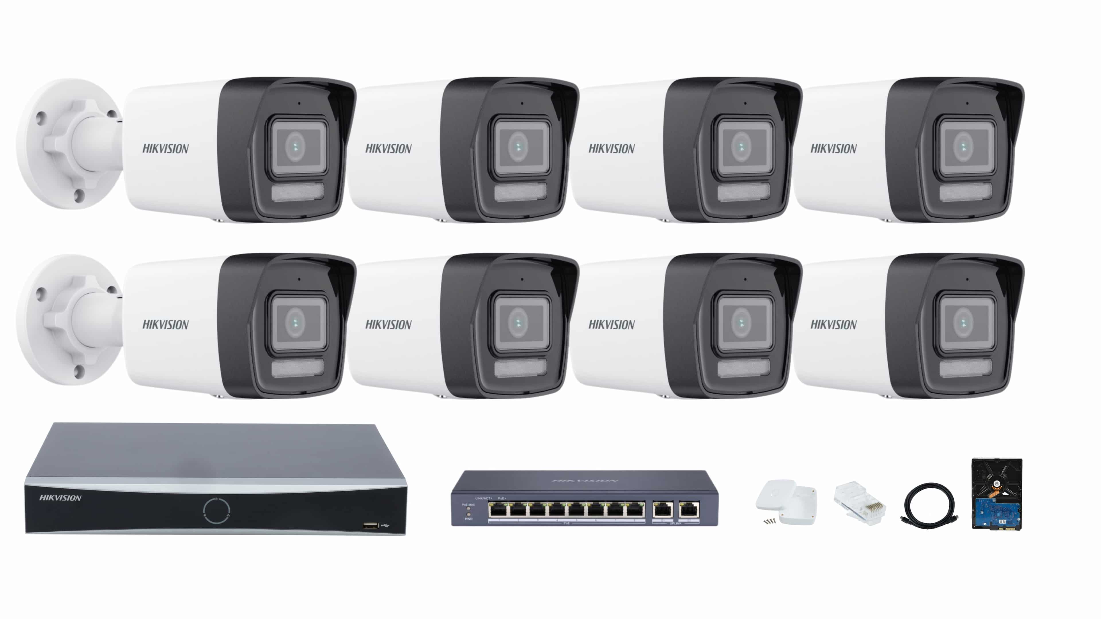 Hikvision 8-channel Smart Hybrid Light IP Camera Full System – Color Video, Smart Night Vision, Motion Detection, and Audio