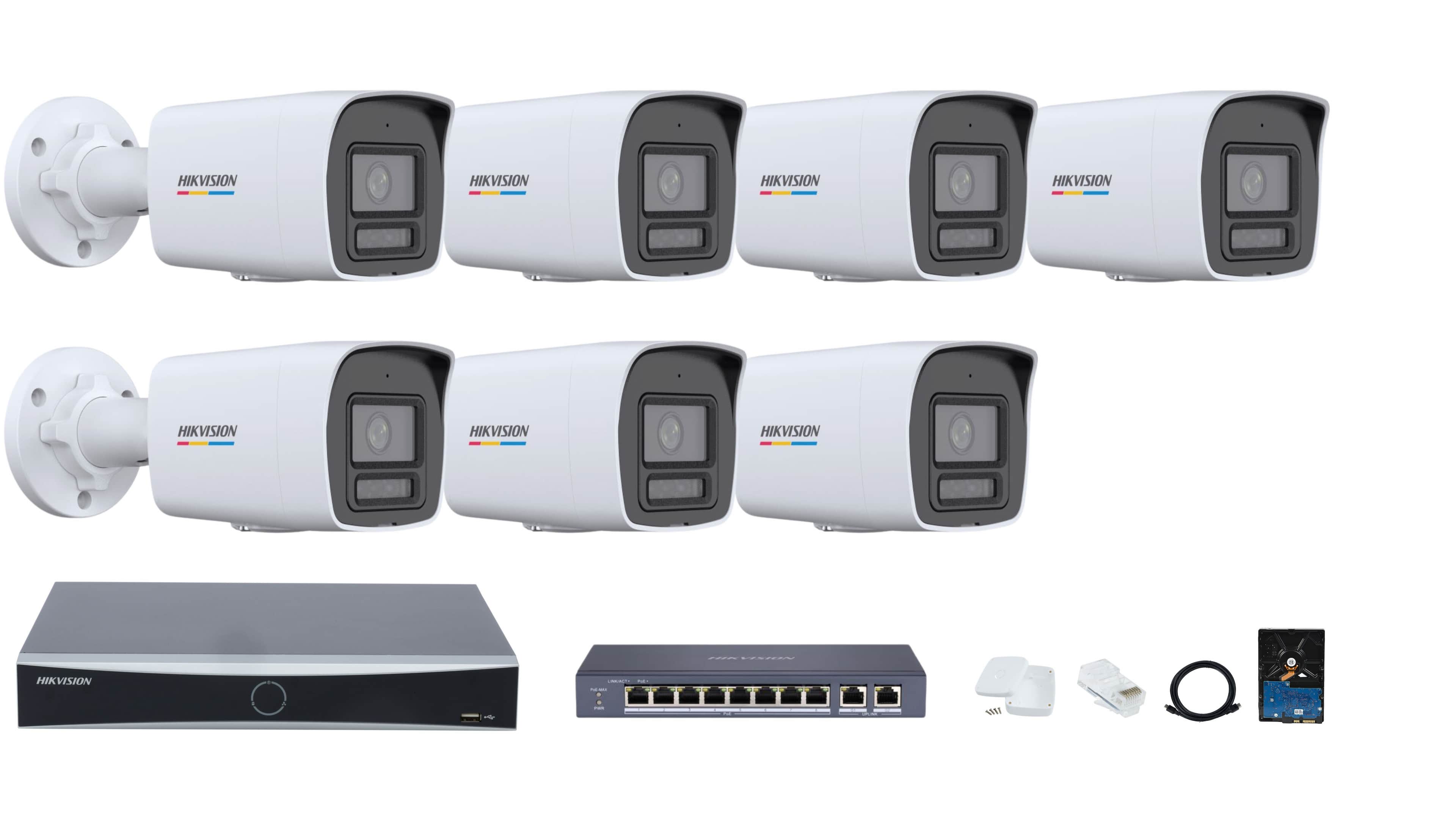 Hikvision 8-channel ColorVu with Smart Hybrid Light IP Camera Full System – Color Video, Smart Night Vision, Motion Detection & Audio