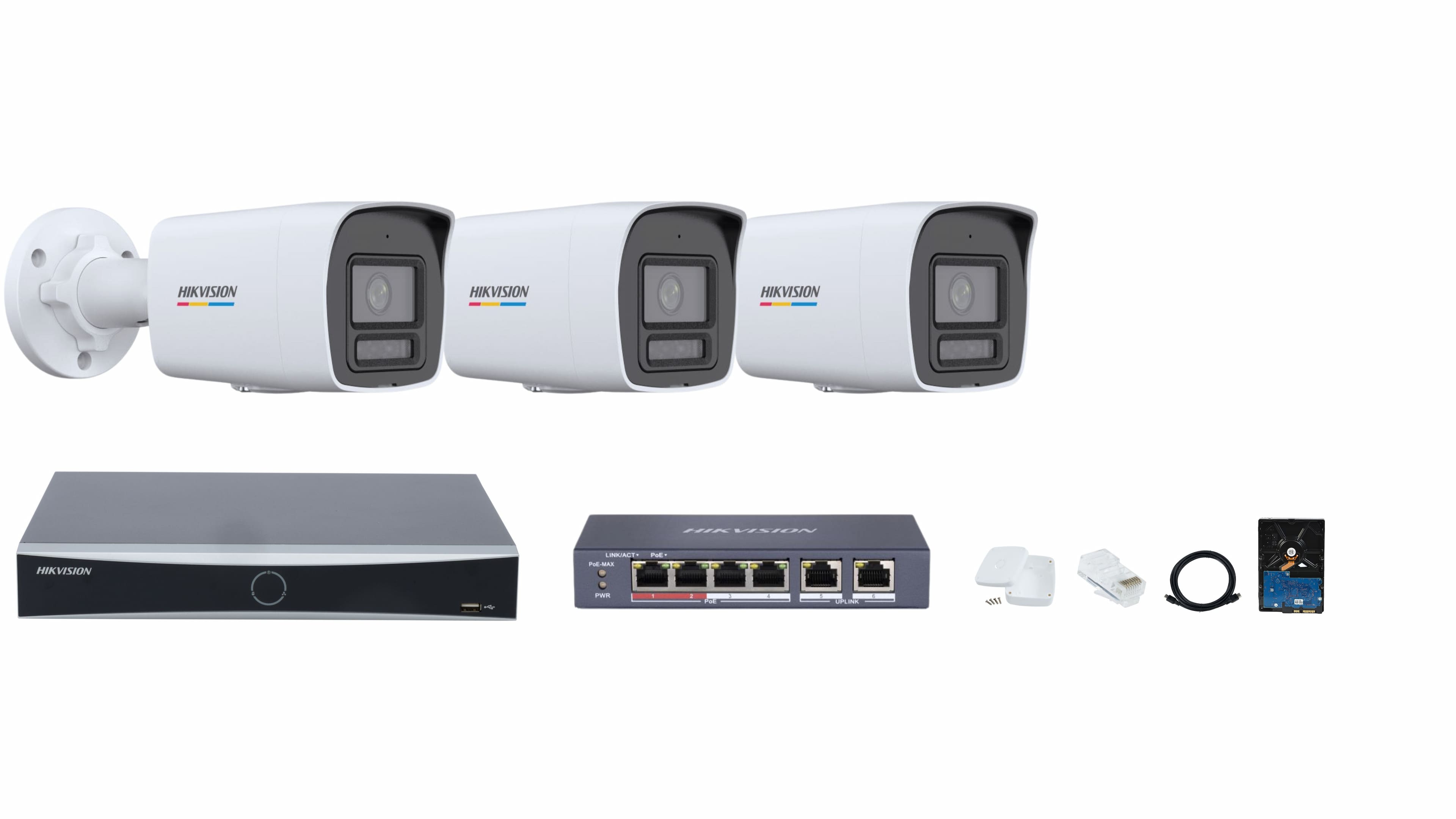 Hikvision 4-channel ColorVu with Smart Hybrid Light IP Camera Full System – Color Video, Smart Night Vision, Motion Detection & Audio