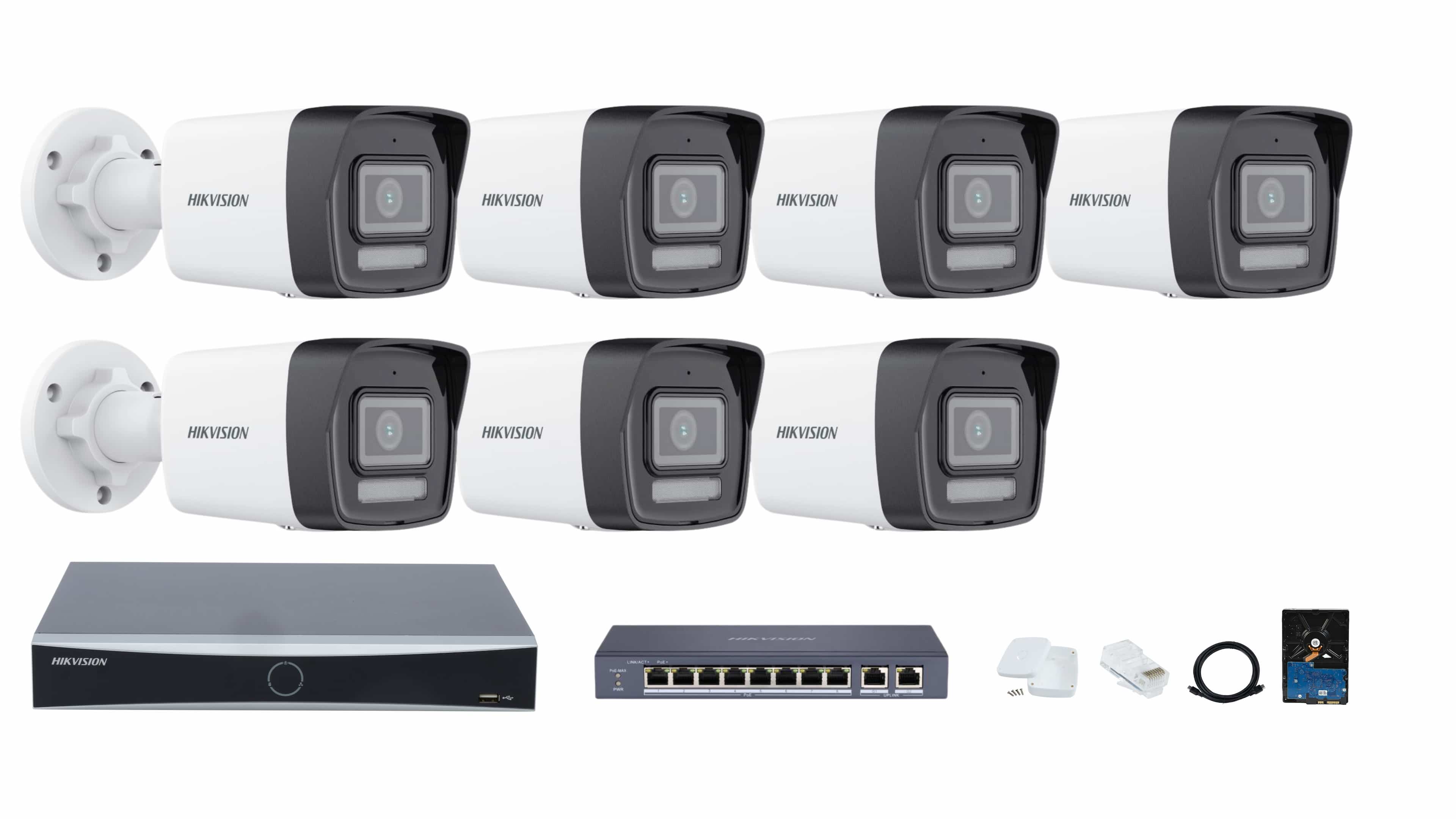 Hikvision 8-channel Smart Hybrid Light IP Camera Full System – Color Video, Smart Night Vision, Motion Detection, and Audio