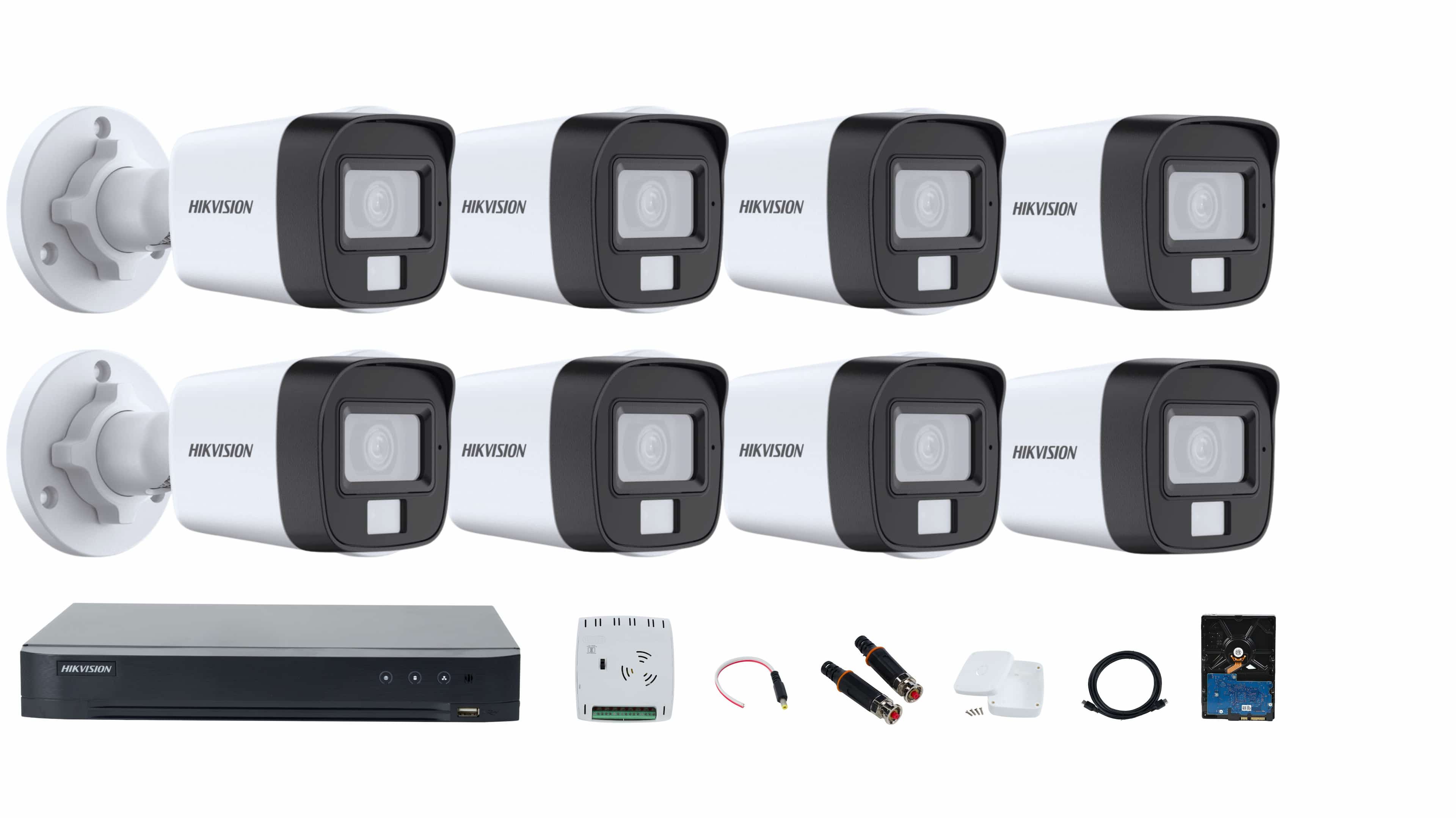 Hikvision 8-Channel DVR Full Set with Smart Hybrid Light Cameras for Color Videos, Smart Night Vision & Audio, 8-Ch SMPS, and 1TB HDD