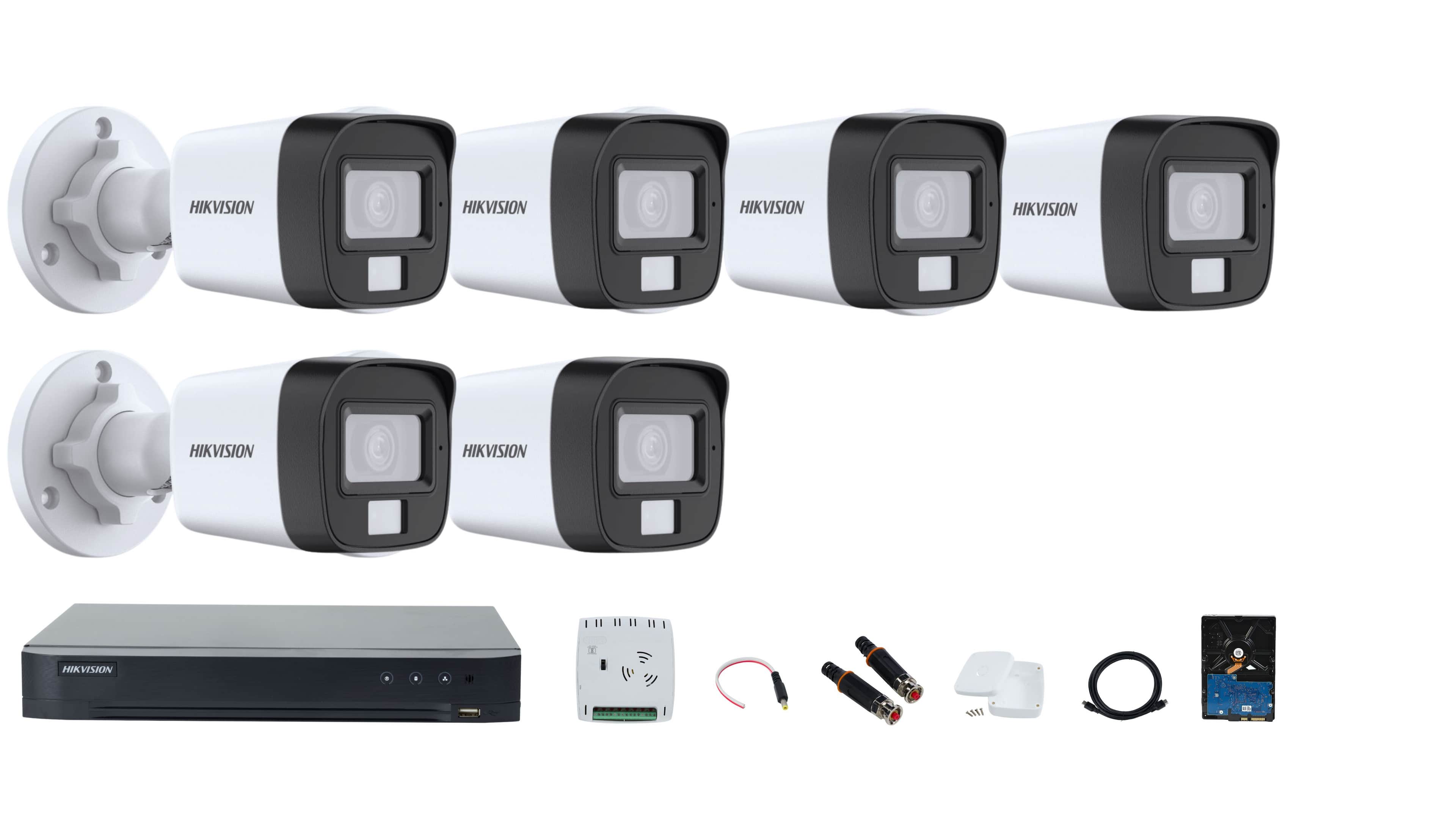 Hikvision 8-Channel DVR Full Set with Smart Hybrid Light Cameras for Color Videos, Smart Night Vision & Audio, 8-Ch SMPS, and 1TB HDD