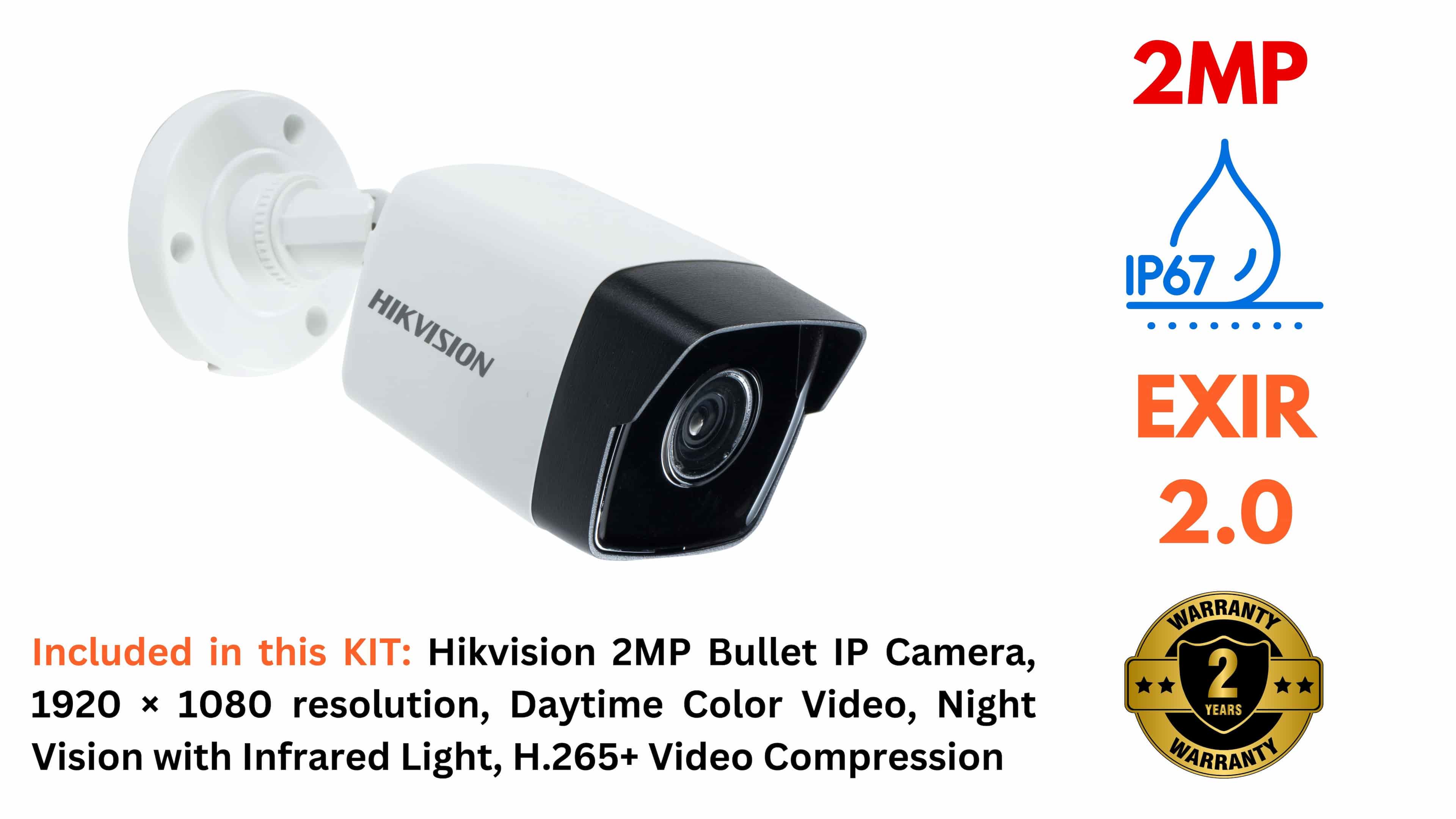 HIKVISION 4 CCTV IP Camera Full Set with 4 Channel 4K NVR, 4x 2MP Bullet IP Cameras, 4 Port PoE Switch, 500GB HDD, RJ45, Cobox, Cat6 90m & HDMI Cables