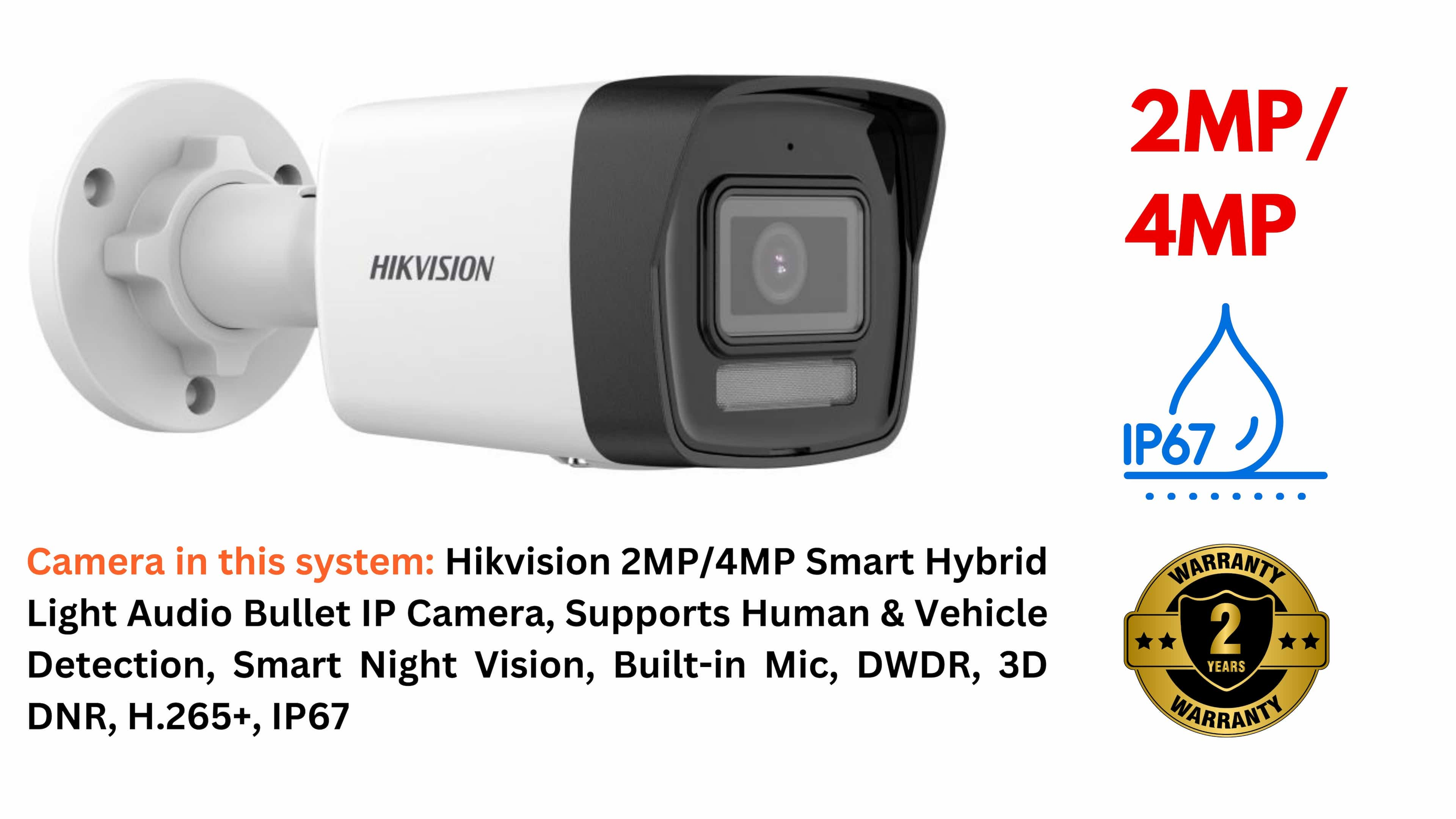 Hikvision IP Camera System - Smart Hybrid Light Cameras with Night Vision & Audio, 4-Ch NVR & PoE Switch, 1TB HDD, and Accessories