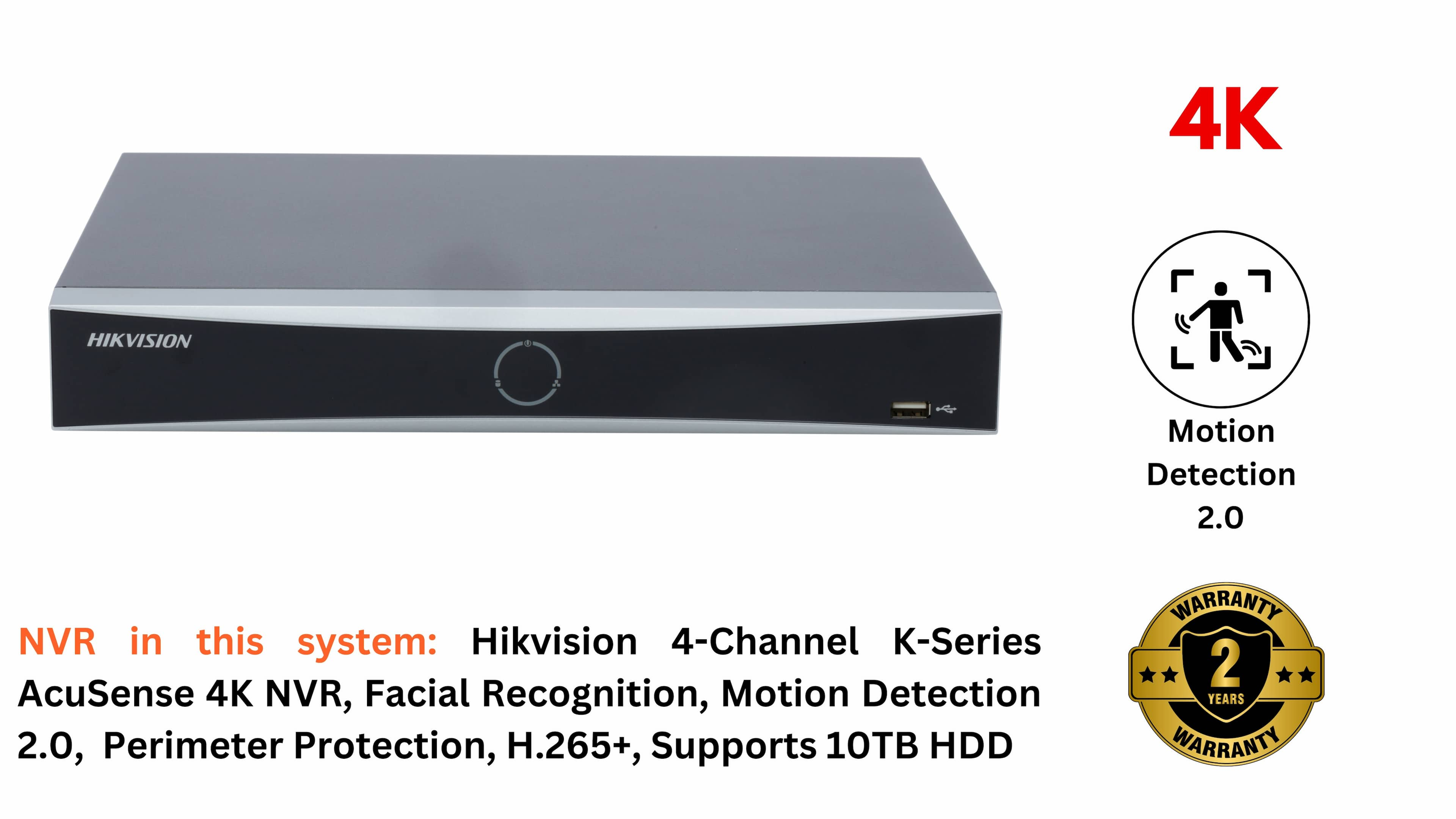 Hikvision IP Camera System - Smart Hybrid Light Cameras with Night Vision & Audio, 4-Ch NVR & PoE Switch, 1TB HDD, and Accessories