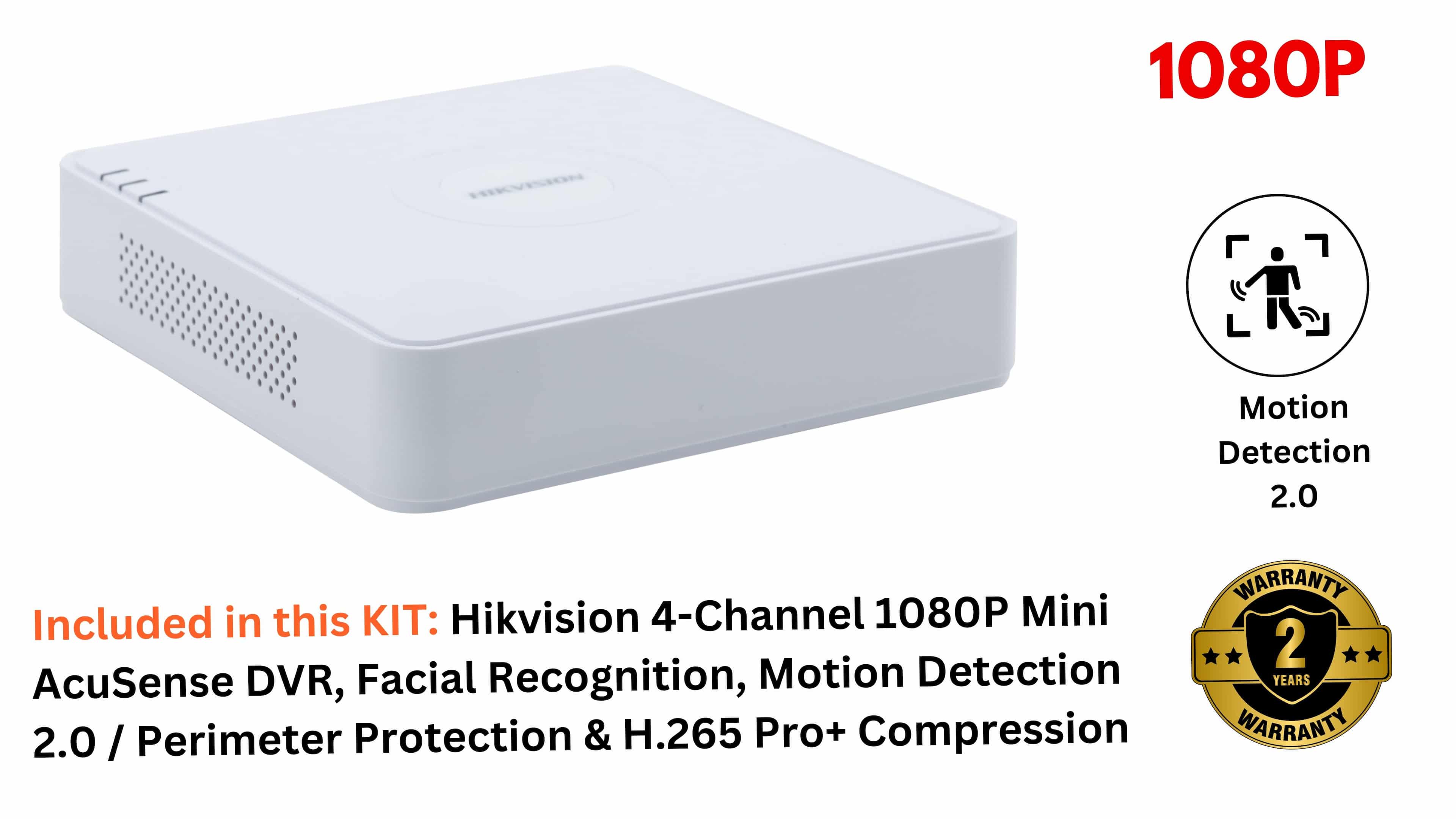 Hikvision 4-Channel 1080p Mini AcuSense DVR, iDS-7104HQHI