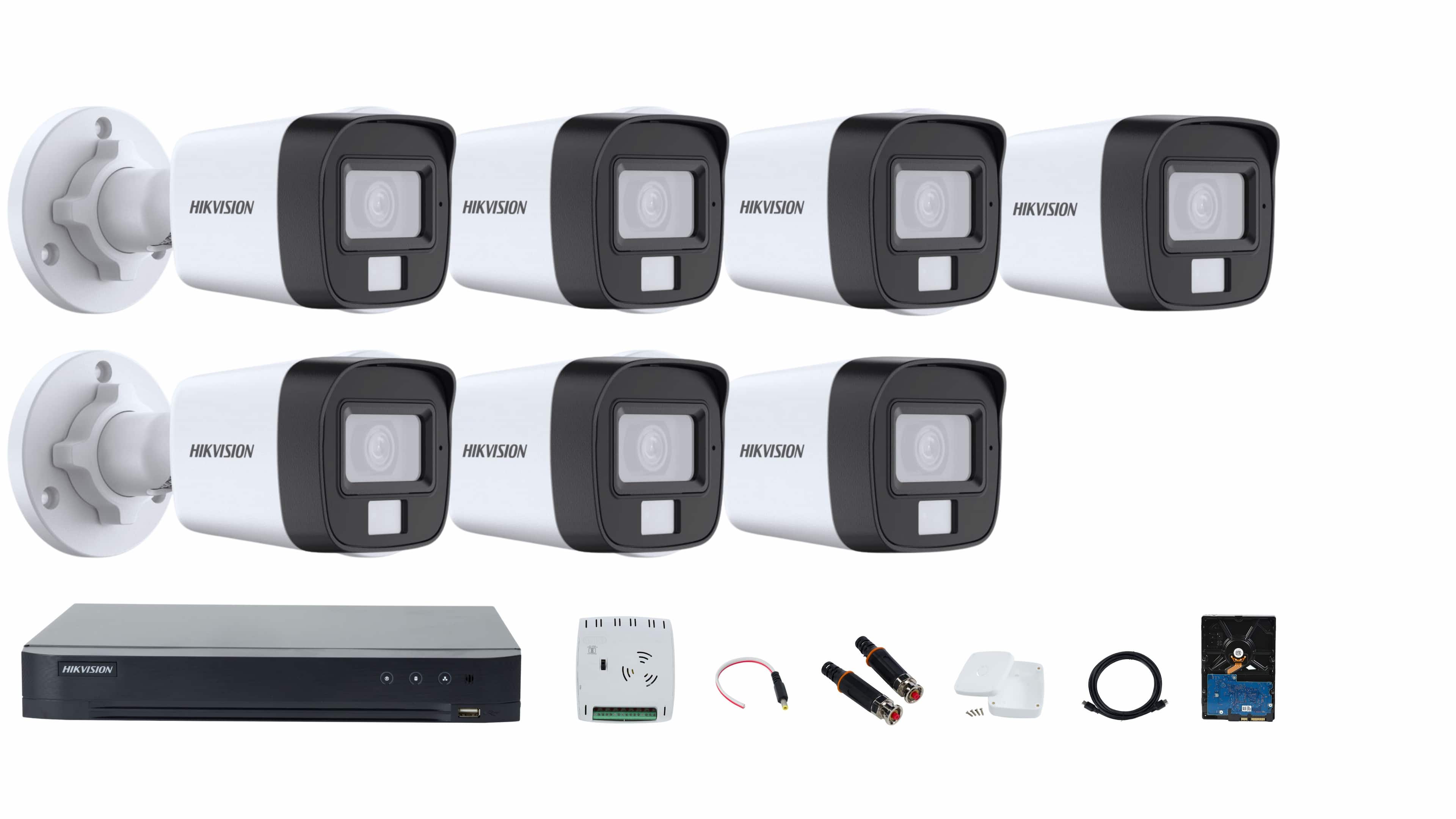 Hikvision 8-Channel DVR Full Set with Smart Hybrid Light Cameras for Color Videos, Smart Night Vision & Audio, 8-Ch SMPS, and 1TB HDD